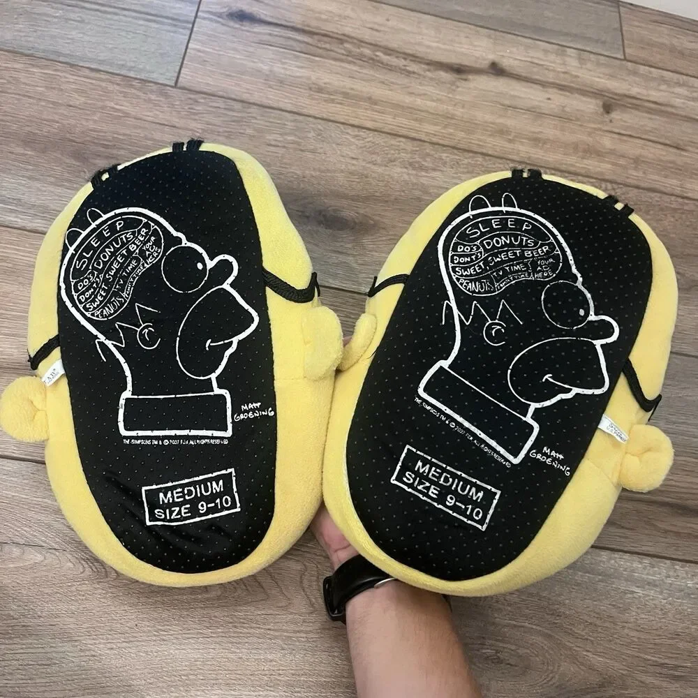 2007 The Simpsons Homer Simpson Yellow Plush Slippers Adult Medium 9-10
